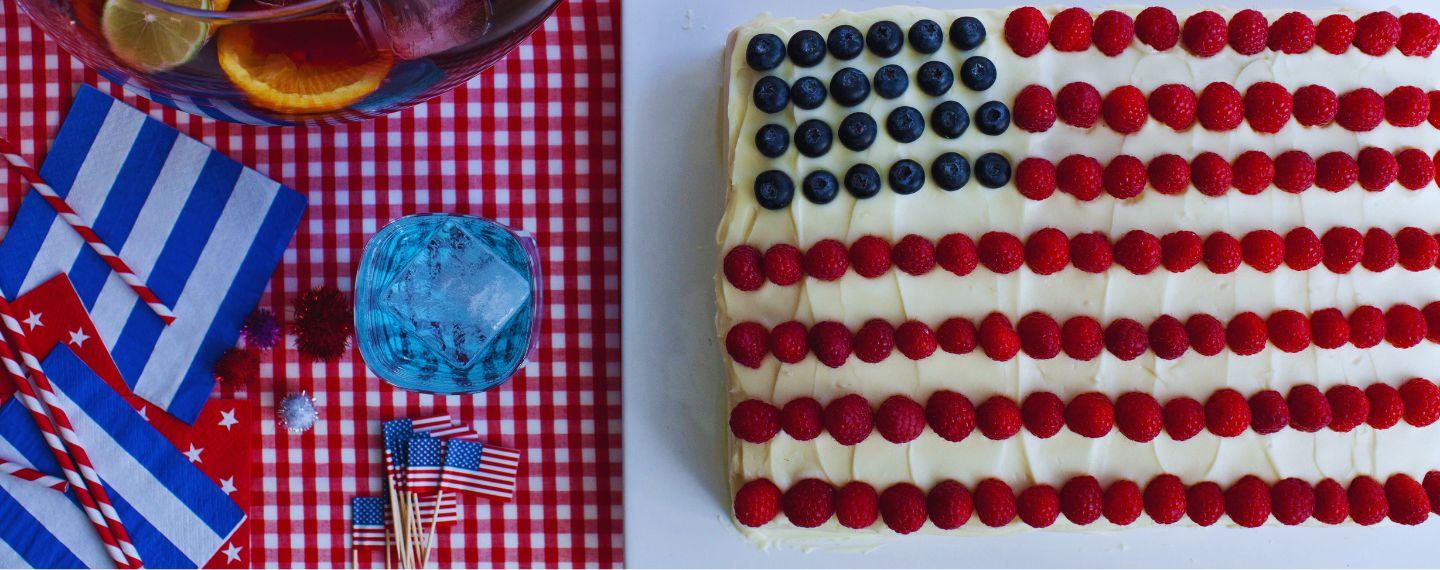 tablescape with american flag cake