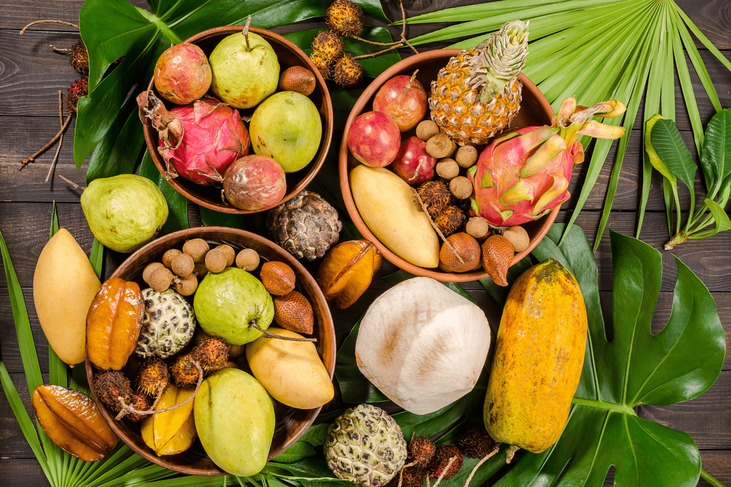 Imagem de uma cesta com várias frutas 