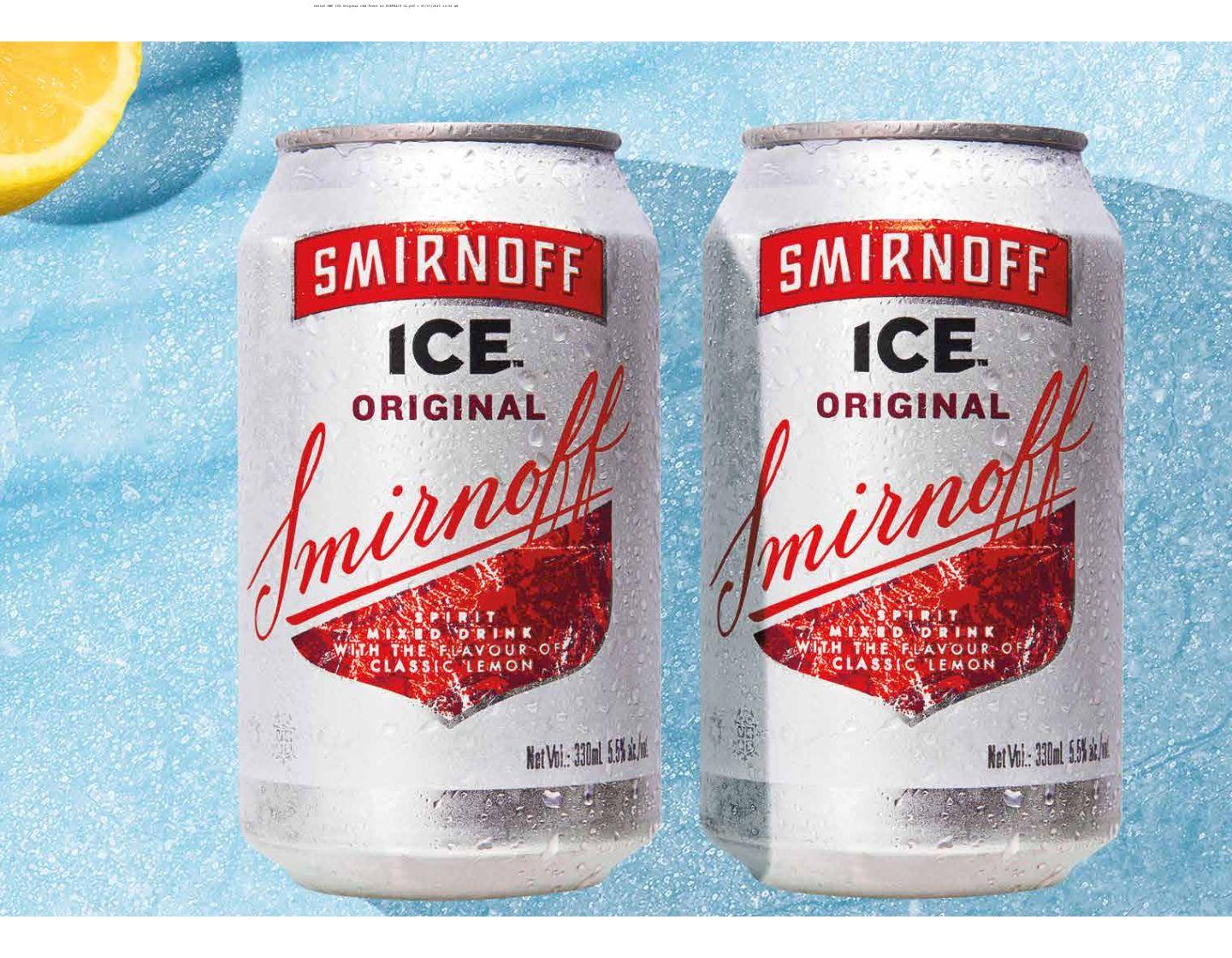 Two cans of Smirnoff Ice on a blue background