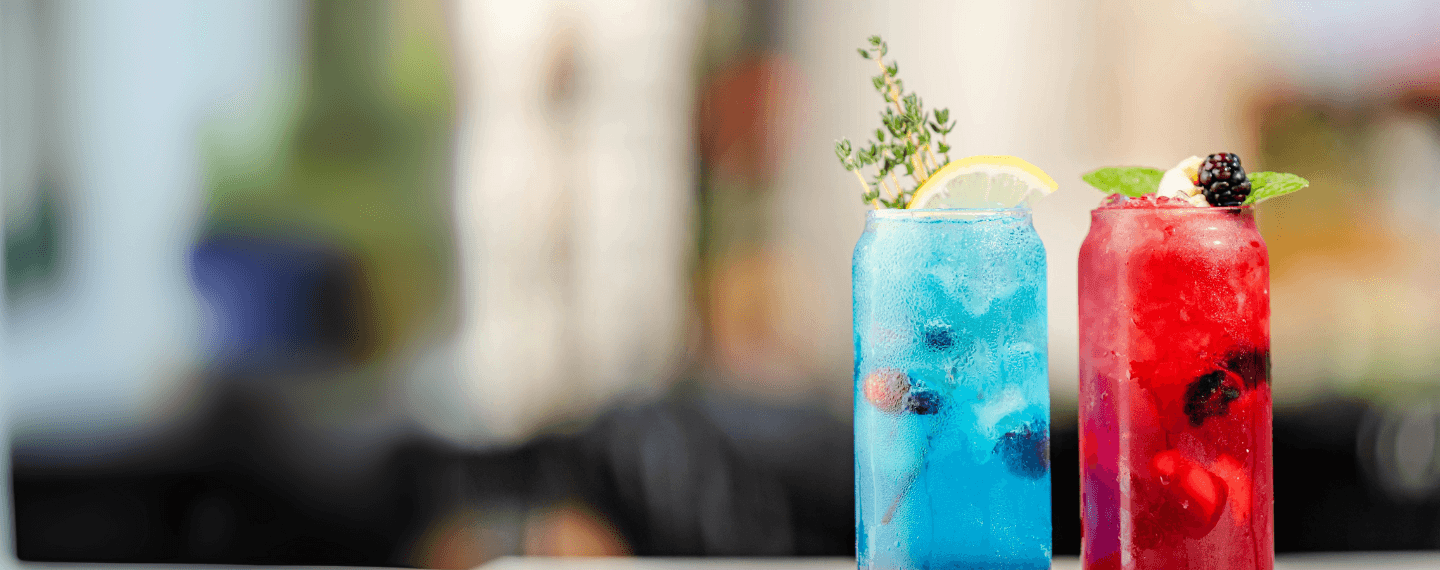 Blue and red cocktails