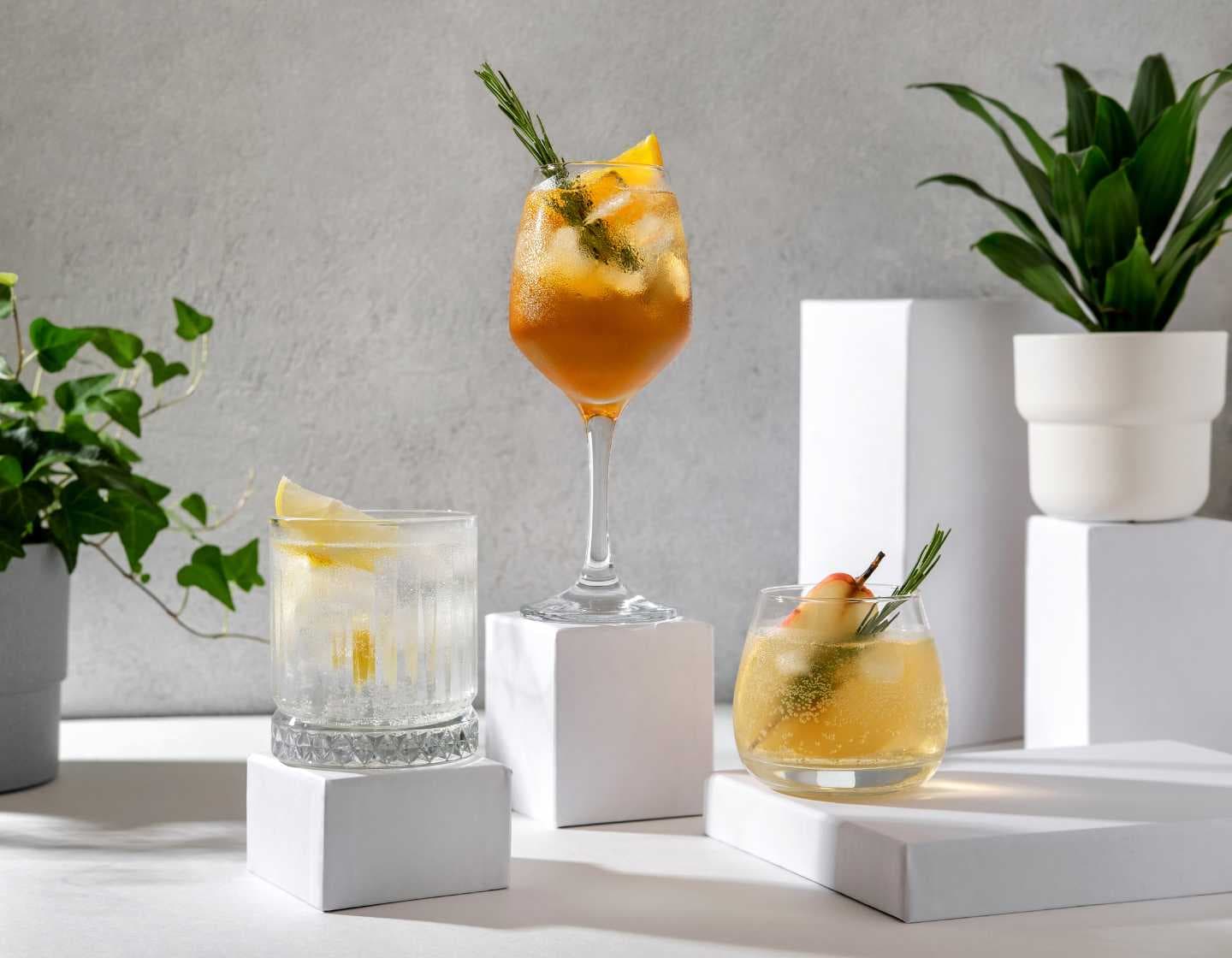 Elevated cocktails in contemporary background