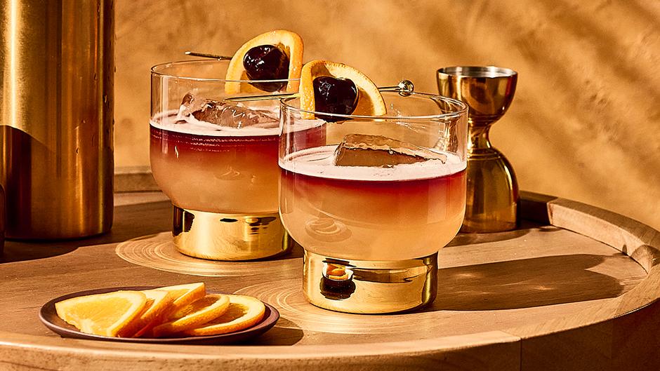 Two modern cocktails with fancy garnish