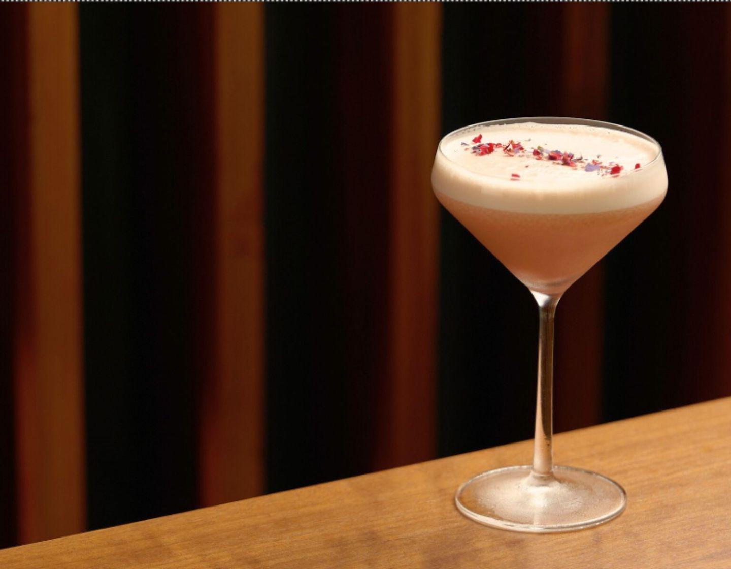 pink cocktal with garnish