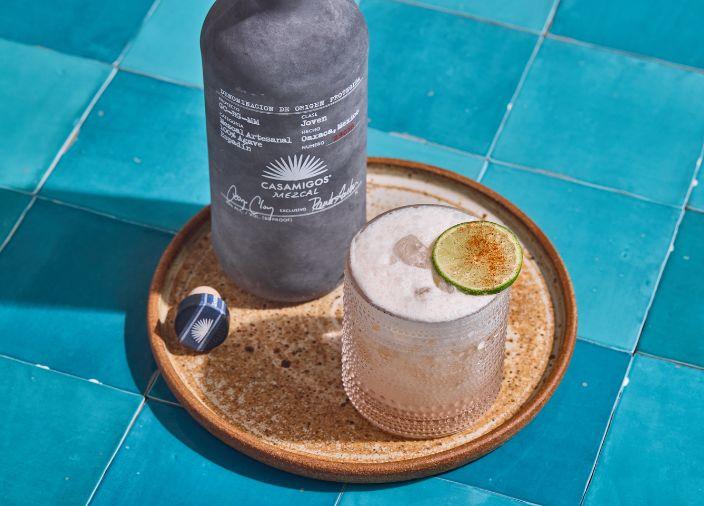 Casamigos bottle and serve on a tray.