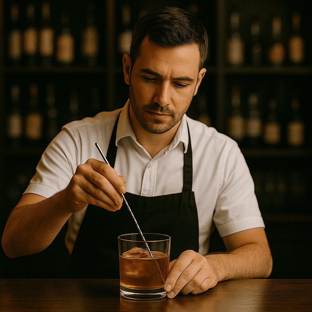 BARTENDER USANDO CUCHARA DE BAR