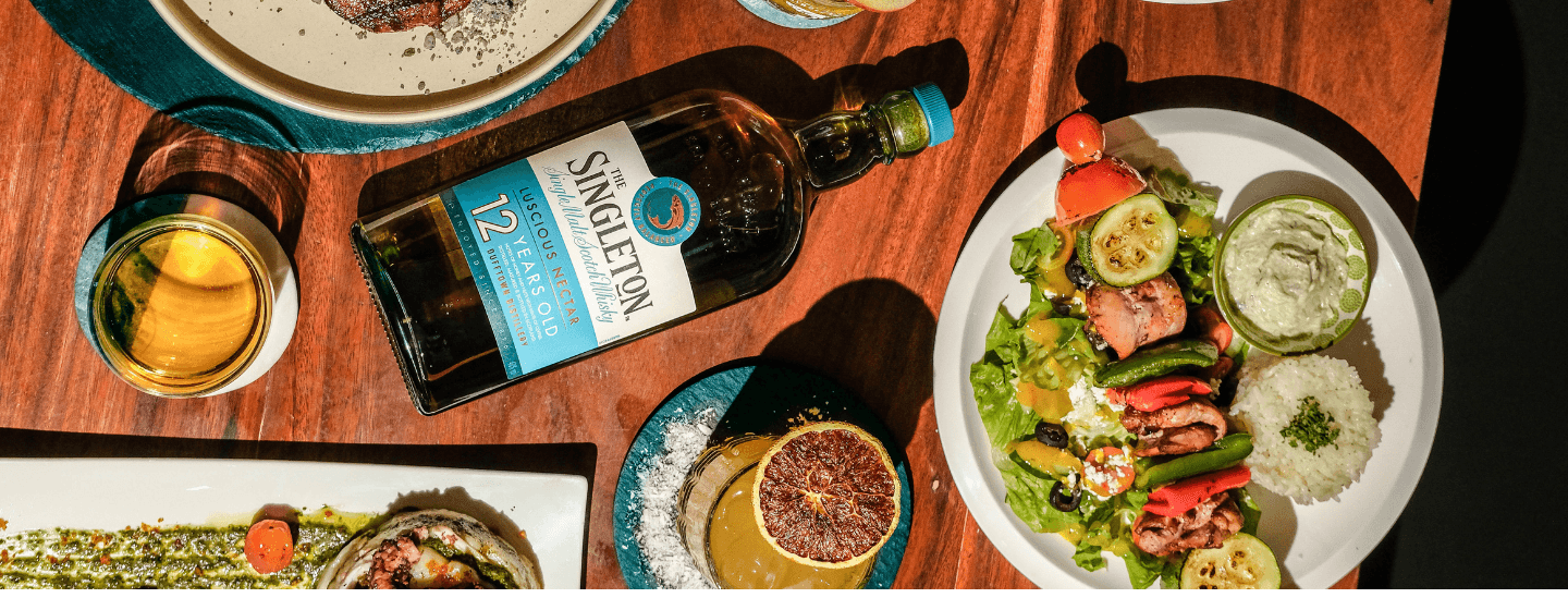 table with food and bottle