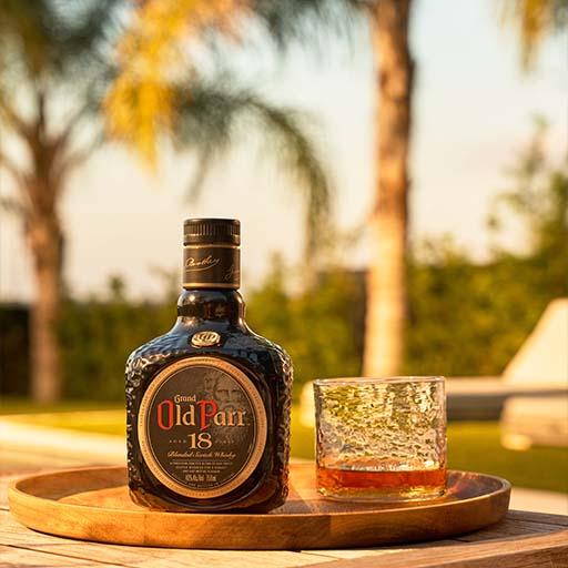 Bottle of Old Parr with glass
