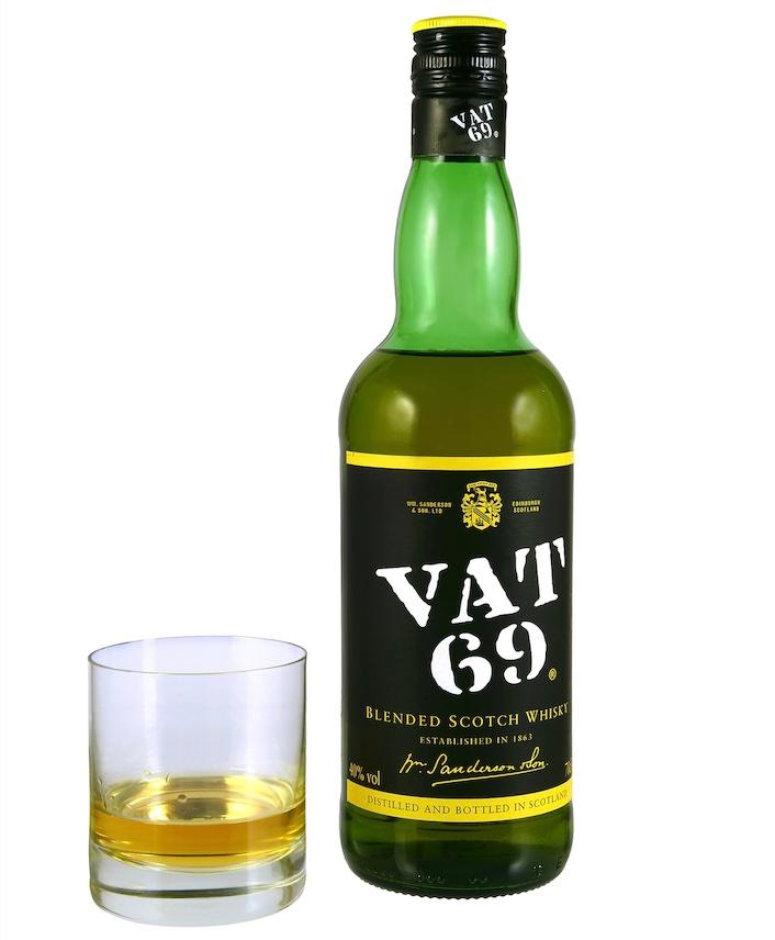 Vat 69 bottle and glass