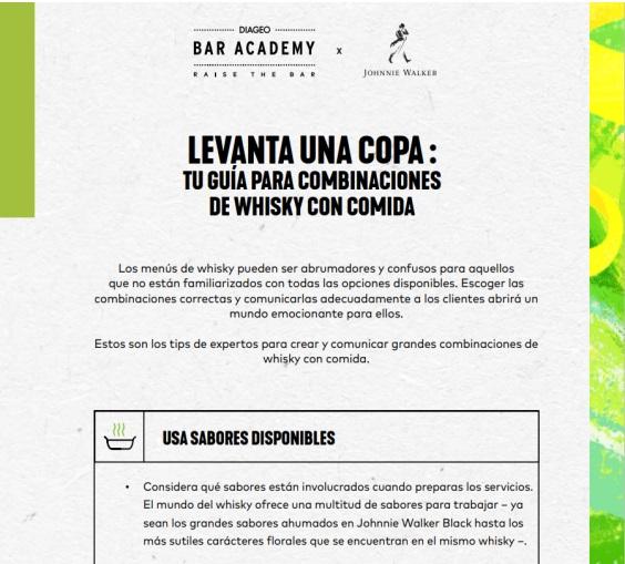 PDF Descargable que muestra combinaciones de whisky en una tabla.