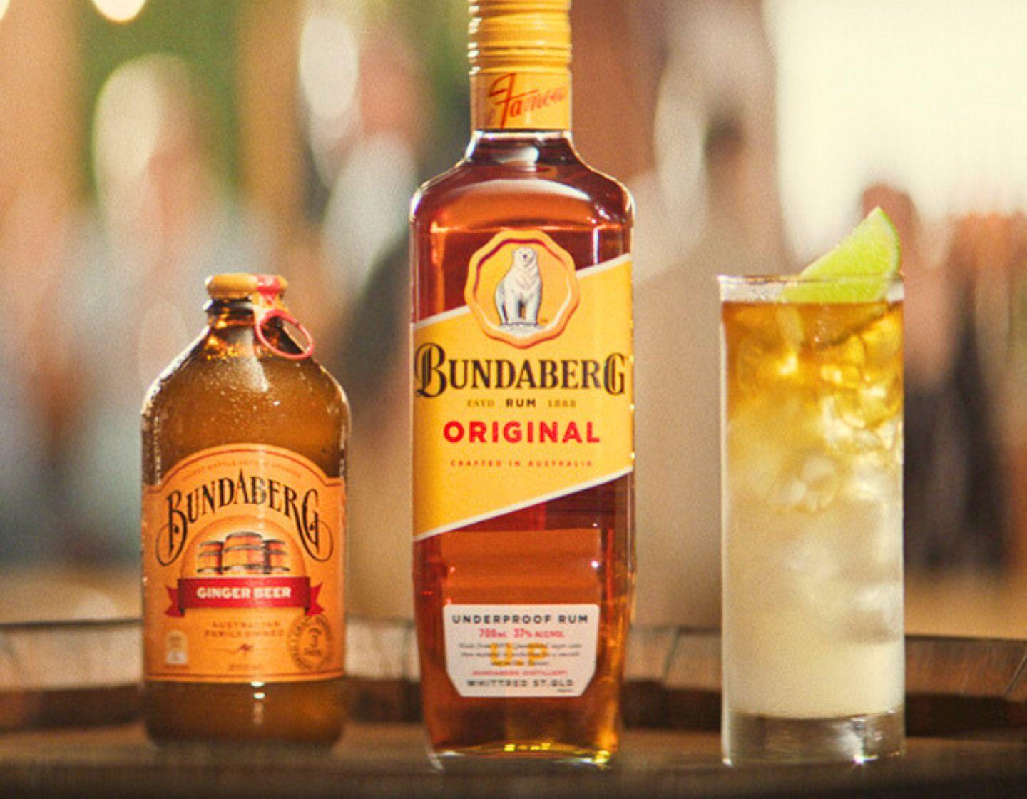 Rum bottle with a rum cocktail.