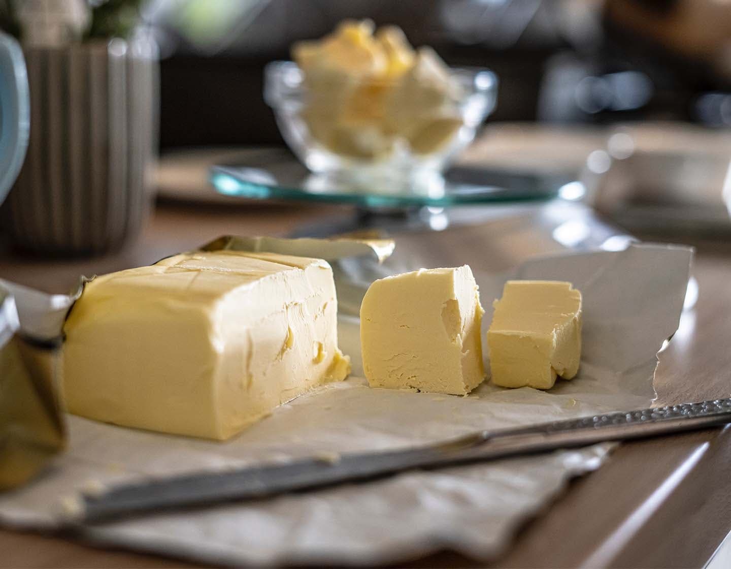 Large pieces of butter on a countertop
