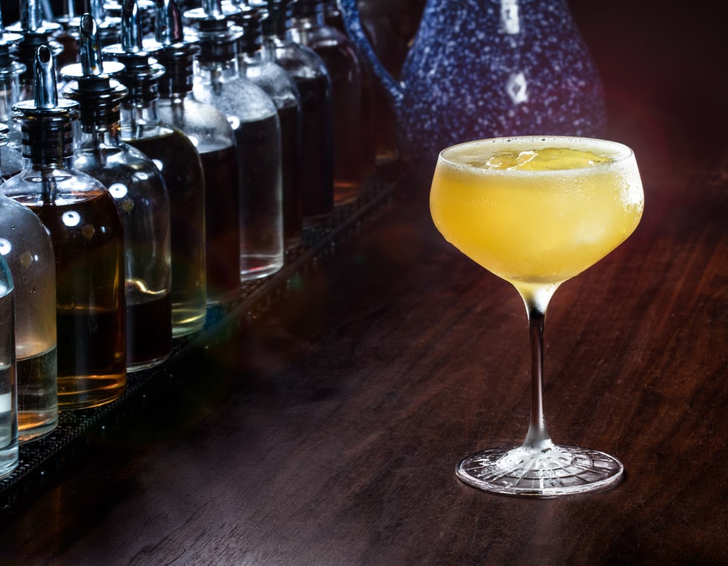 Yellow cocktail on the Dead Rabbit bar