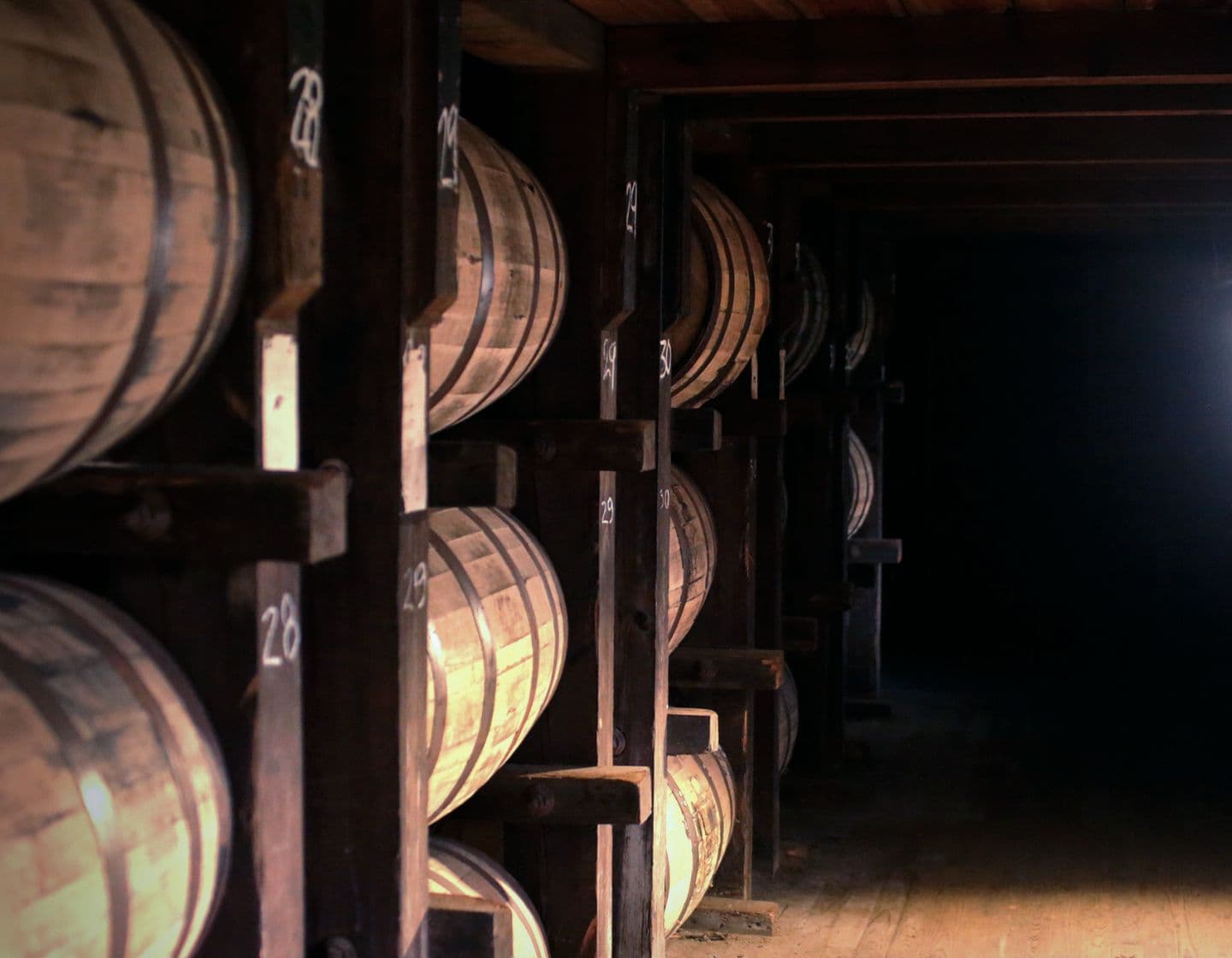 Barriles de whisky en almacenamiento 
