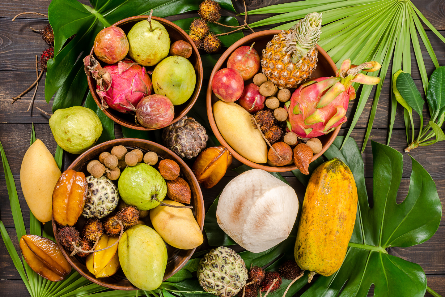 Imagem de uma cesta com várias frutas 