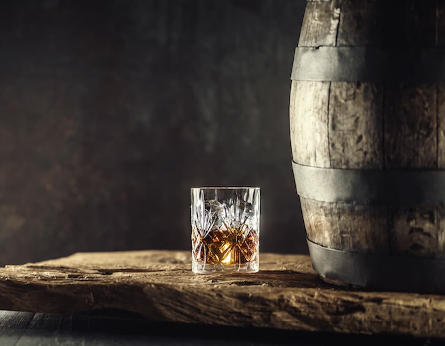 whisky barrel and glass